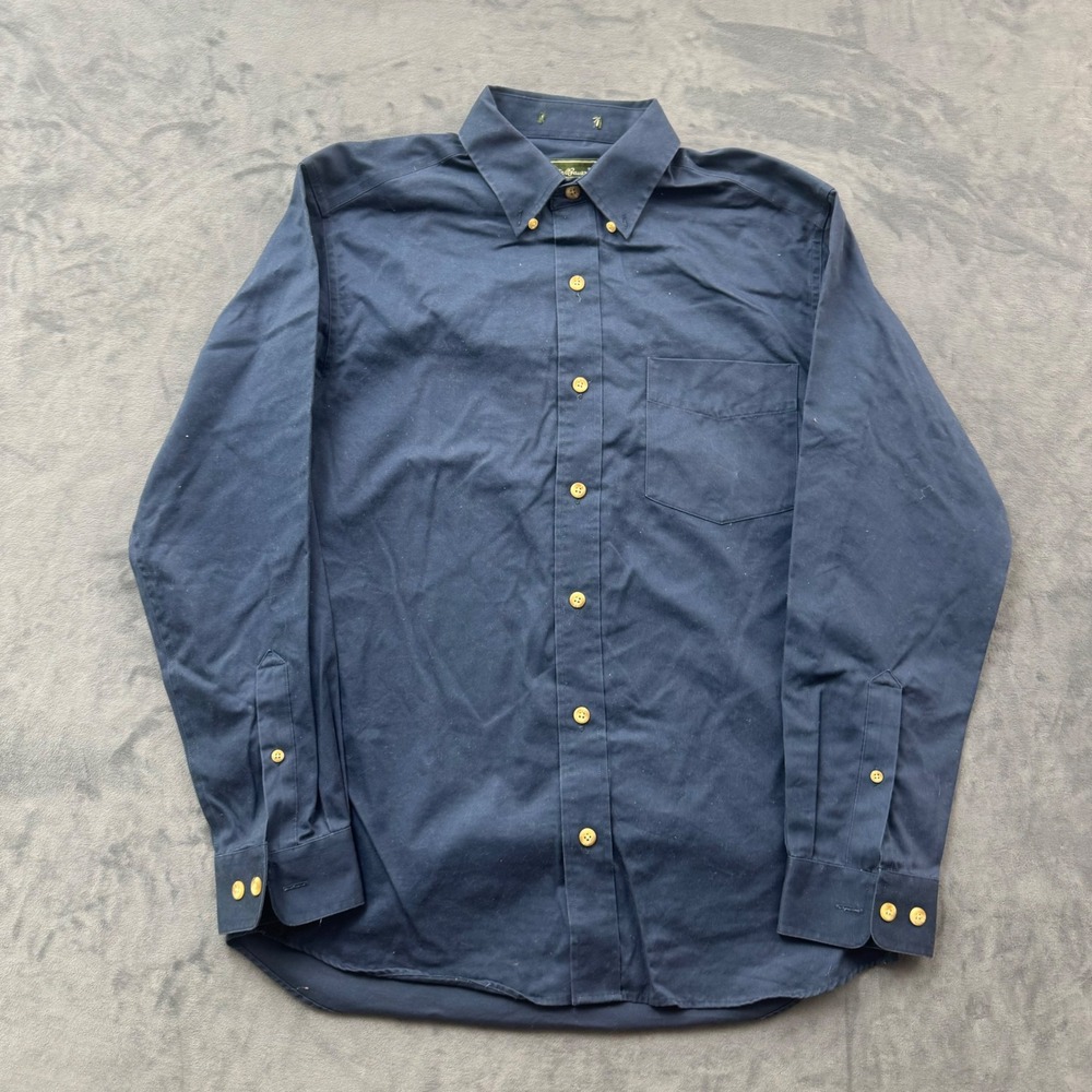 Eddie Bauer Mens Navy Blue Long Sleeve Cotton Button Down Shirt Pocket L